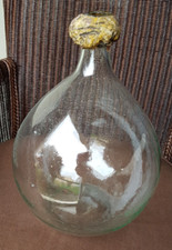 Ancienne petite Bonbonne * Dame Jeanne * Verre blanc bullé H 30cm Diam. 22cm 