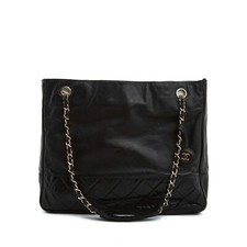 Chanel 1980 Sac Shopping  PM Timeless Classique Black Leather Tote Bag PM
