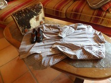 Ancien matériel scolaire,cartable peau de vache,blouse,souliers