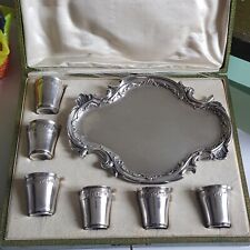 JOLI COFFRET SERVICE A LIQUEUR  6 Gobelet ARGENT MASSIF MINERVE et plateau metal