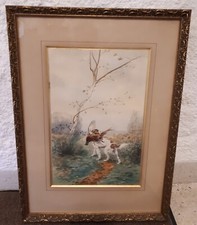 Aquarelle Ecole Lyonnaise Chien au Faisan Edma Saulnier TRIMOLET Chasse