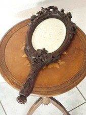 miroir Biseauté face à main Bois Sculpté Forêt Noire Napoléon 3 Guirlande 