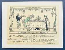 Simonini CECIL’S RESTAURANT ( Anciennement Silvain) : Invitation 1912 /Arth Wick