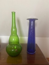 Grand vase verre vert soufflé