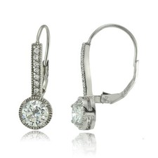 Argent Sterling Rond Zircone Dormeuses