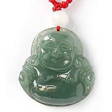 Pendentif Bouddha Rieur en Jade Vert Foncé