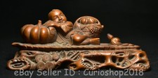 6.4" Rare Old Chinese Boxwood Wood Carved Feng Shui Tong Zi Boy Statue