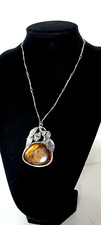 Ancien Collier Ambre Naturel Sûr Argent Massif.