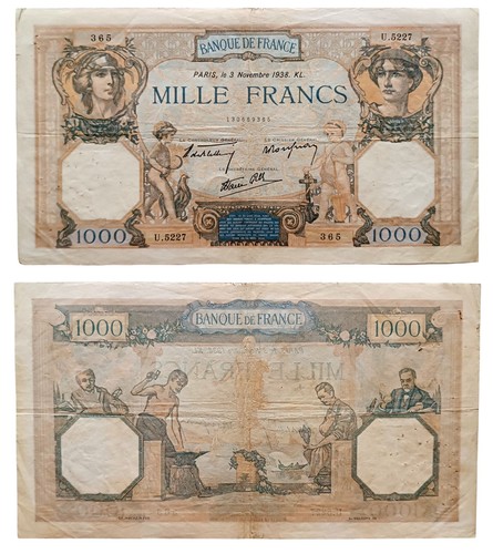 1000 francs 1938 france - 1938,