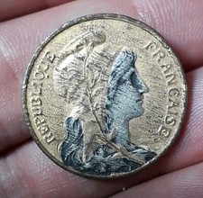 Monnaie France 5 centimes 1917 Daniel Duipuis Plaqué or et argent rare