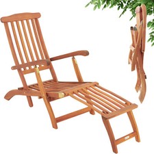 Chaise longue Queen Mary pliable bois d’acacia repose-pieds transat de jardin