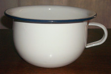 Pot de chambre émaillé blanc liseré bleu ancien