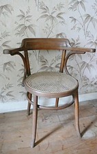 ANCIEN FAUTEUIL DE BUREAU EN BOIS COURBE, ASSISE CANNEE DESIGN ANNÉES 50