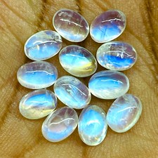 12 Pièces Naturel Bleu Feu Pierre de Lune 7x5mm Ovale Cabochon non Traité Perdre