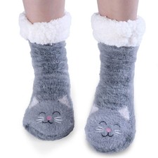 Chaussettes mocassins moelleux pour femmes chat mignon hiver doux chaud doublure polaire chaussettes maison