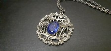 Collier pendentif Oriental cabochon verre taillé bleu argenté oasis calligraphie