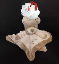 SD. Doudou plat Ours Nicotoy Simba rose beige croix , carré - 100% NEUF