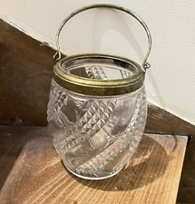 BACCARAT Art Nouveau Biscuit Cookies Jar Box Pressed Glass Crystal Clear Brass