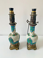Ancienne paire de lampes à Huile en céramique émaillée