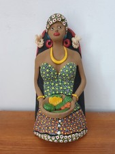 Art populaire Brésilien magnifique plaque à suspendre en terre cuite peint main