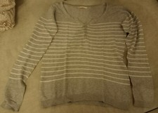 Pull Col V gris blanc rayé Femme TAILLE M