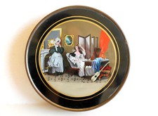 SUPERBE BOITE BONBON XIXe PEINTURE GRAVURE SOUS VERRE, DISCUSSION FEMME MARQUISE