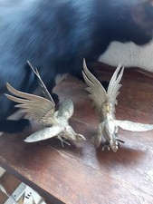 PAIRE SCULPTURE DE COQ DE COMBAT EN METAL ARGENTE
