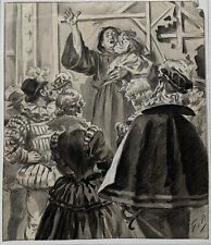 Dessin Ancien Pierre Noire Georges Redon (1869-1943) Public Enfant Personnages