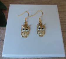 Boucles d'Oreilles Chouette Hibou Jaune Fait Main Métal Doré - Bijoux des Lys