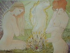 Tableau Aquarelle Trois Jeunes Femmes Nues Régénerescence Favre