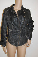 BIKER Blouson dos lacés Cuir Perfeto de moto Pepe Jeans London M/3 Noir gris TBE