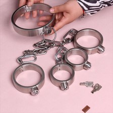 Verrouillable Acier Inoxydable Menottes Collier Cheville Contraintes Bondage SM
