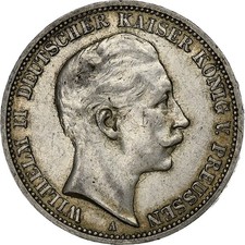 [#1200641] German States, PRUSSIA, Wilhelm II, 3 Mark, 1912, Berlin, Silver, AU