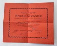 PAQUEBOT FRANCE rare et amusant DIPLOME D'HONNEUR DE L'ORDRE DES NOCTAMBULES
