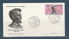 Congo  enveloppe 1er jour  président  Abraham  Lincoln  1965