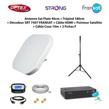 Antenne Sat Plate 40cm+Trépied+Décodeur FRANSAT+Câble HDMI+Pointeur+Câble 10m