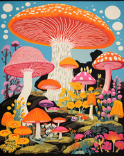 Art mural champignon coloré - affiche champignons psychédéliques -...