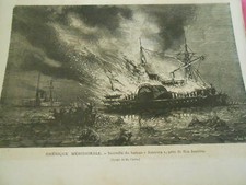Gravure 1872 - Incendie du bateau America près de Rio Janeiro