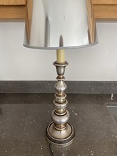 Vintage 70 Superbe Pied Lampe Feuilles d’argent Bois Tourné Fonctionne 