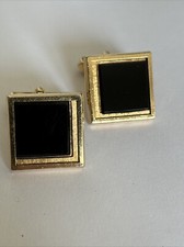 Pierre Noire Carré Plaque Or paire de Boutons de manchette  - NEUF collection