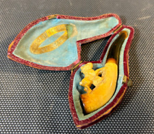 Ancienne petite pipe en écume de mer véritable forme chien avec étui début 20ème