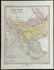 1857 - Turquie d'Europe et principautés danubiennes - Carte ancienne - Périgot