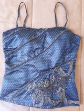 vetement femme - Corset Bustier Bleu dentelles et perles  - Taile L/40 - NEUF