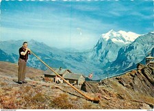 Suisse - BE Berne - Alpes Suisses - Joueur de Cor des Alpes et la vallée de Grin