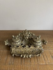 Ancien Double Encrier Antique en Bronze Tête de Chimère - Époque Napoléon III