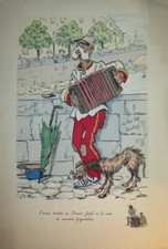 Jerzy d'OSTOYA LITHO CARICATURE GUERRE 14-18 AUTRICHE ACCORDEON POLOGNE 1914