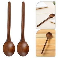  Lot de 2 louches à soupe en bois à long manche, cuillères de service pour la