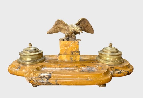 Encrier empire marbre jaune - encrier,
