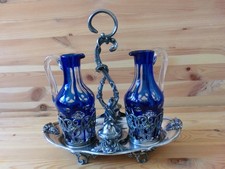 INCROYABLE HUILIER / VINAIGRIER ARGENT MASSIF DECOR DE RAISIN VERRERIES BICOLORE