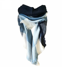 Echarpe Triangle carreaux Femme Chale doux Automne Hiver- BLEU MARINE CIEL BLANC